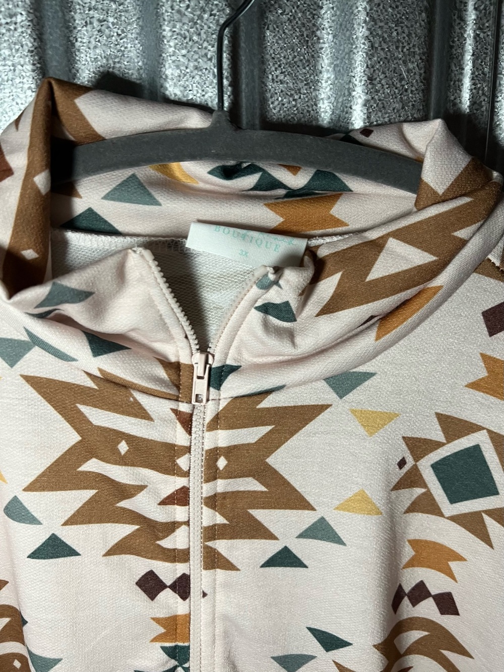 Cream Aztec Print Zip-Up Top Rolling Ranch NWOT 3X - Picture 3 of 4